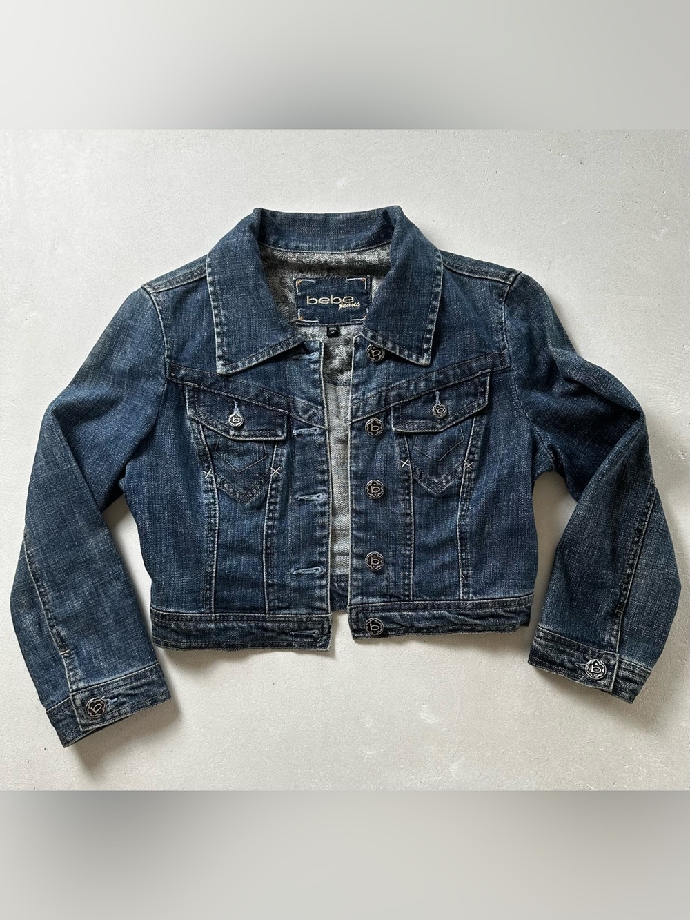 Authentic bebe Dark Blue Cropped Denim Jacket